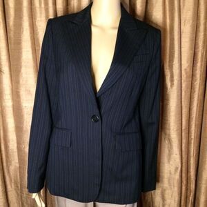 BCBGMaxAzria Women's Navy Pinstripe One Button Men's Styled Business Blazer-Sz M
